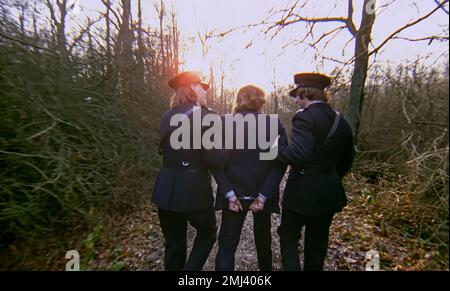 USA. Malcolm McDowell, Warren Clarke, and James Marcus in a scene from ...