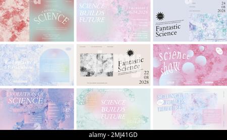 Aesthetic bubble art template vector science event colorful ad banners set Stock Vector