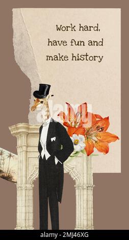 Collage template vintage aesthetic vector, vintage animal collage mixed media art Stock Vector