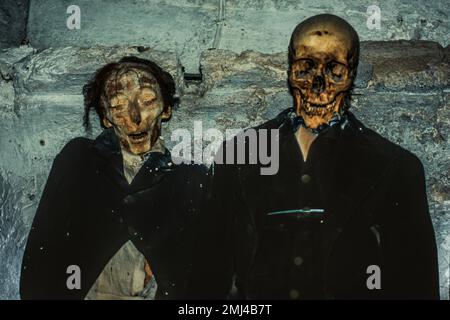 Capuchin crypt, Convento dei Cappuccini with mummies standing and lying, in full regalia or dressed, laid out, Palermo, Sicily, Palermo, Sicily, Italy Stock Photo