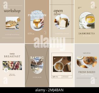 Aesthetic cafe marketing template vector social media story set Stock Vector