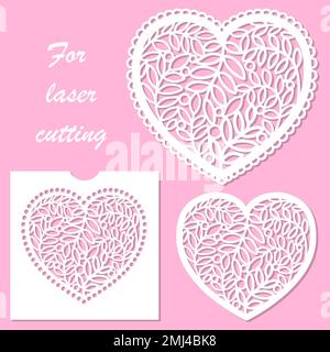 Set of templates for laser cutting. Lace hearts. Vector Stock Vector