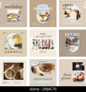 Aesthetic cafe marketing template vector social media post set Stock Vector