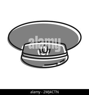 Linear filled with gray color icon, Officer Cap, Headdress With Cockade Of Military General. Simple black and white vector Isolated On white backgroun Stock Vector