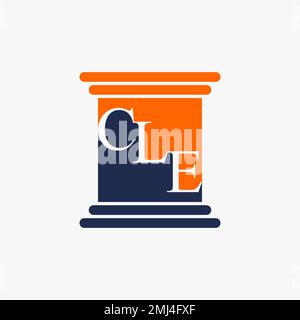 Unique letter or word CLE serif font from top to bottom on building support or pillar graphic logo design abstract concept vector stock law education Stock Vector