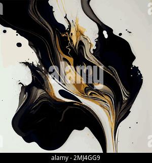 Marble texture design, colorful black gold marble surface, curved lines, bright abstract background design - Vector illustration Stock Vector