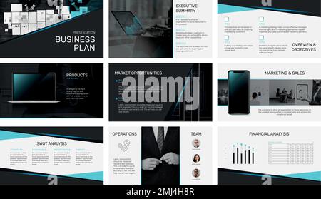 Professional business presentation template vector social media post set Stock Vector