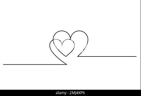 two hearts continuous line drawing minimalism vector illustration Stock Vector