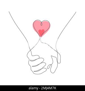 couple hand line art vector illustration. Continuous line drawing of hand holding love concept Stock Vector