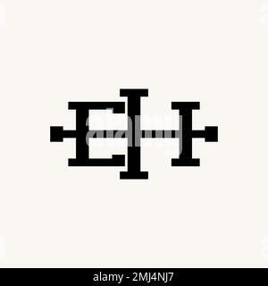 Simple and unique letter or word EH serif font with line block on middle graphic icon logo design abstract concept vector stock  initial or monogram Stock Vector