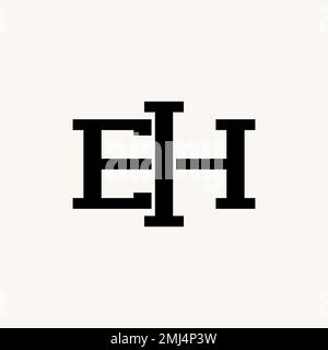 Simple and unique letter or word EH serif font with line block on middle graphic icon logo design abstract concept vector stock  initial or monogram Stock Vector