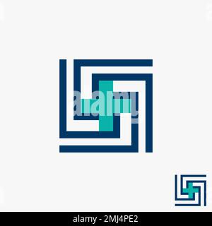 Simple and unique cross or plus on square or rectangular line like sign graphic icon logo design abstract concept vector stock emergency or hospital Stock Vector