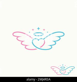 Simple and unique wings, love, and angel crown on line out image graphic icon logo design abstract concept vector stock guard or children Stock Vector