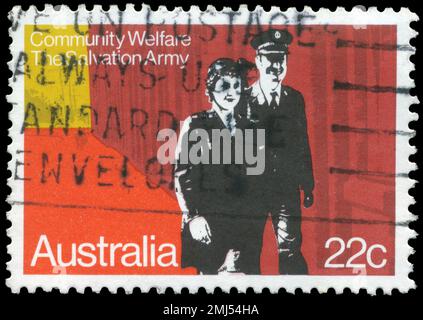 AUSTRALIA - CIRCA 1980: A Stamp printed in AUSTRALIA shows the Salvation Army Officers, Community Welfare series, circa 1980 Stock Photo