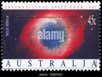 AUSTRALIA - CIRCA 1992: A Stamp printed in AUSTRALIA shows the Helix Nebula, International Space Year, series, circa 1992 Stock Photo