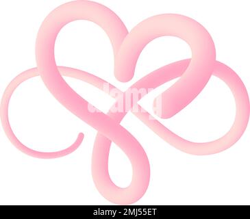 Endless love vector 3d realistic heart logo. Infinity wedding or Valentine Day illustration. Pink connected hearts. Eternity isolated symbol. Unusual Stock Vector