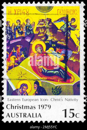 AUSTRALIA - CIRCA 1979: A Stamp printed in AUSTRALIA shows the Nativity Icon, Christmas series, circa 1979 Stock Photo
