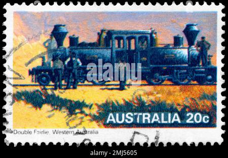AUSTRALIA - CIRCA 1979: A Stamp printed in AUSTRALIA shows the 'Double Fairlie' Locomotive, Steam Locomotives series, circa 1979 Stock Photo
