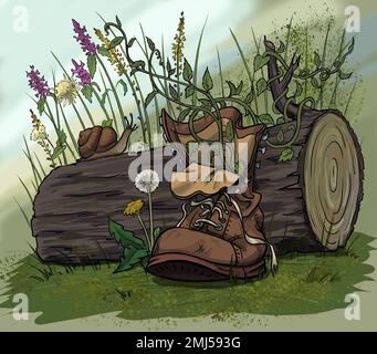 Lost shoe illustration in the forest. High quality illustration Stock Photo