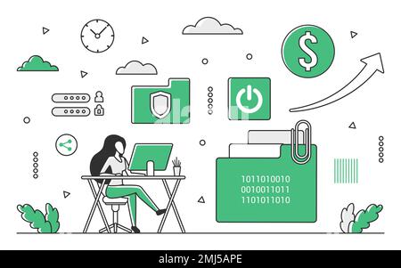 Security software application. Cyber security access, secured data files vector monocolor illustration Stock Vector