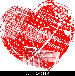 Glitch distorted grungy heart shape. Vector illustration. Love sign. Trendy defect error shape.Distressed artistic design element for Valentines Day Stock Vector