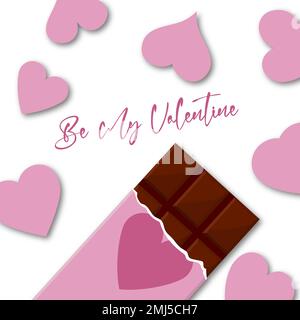 Valentine's day greeting banner.  Chocolate bar wrapped in paper with heart. Festive design element for the valentine holidays, events, discounts, and Stock Vector