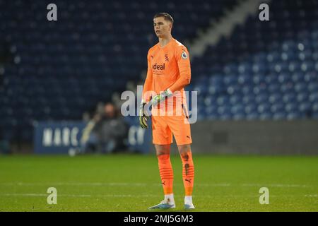 West Bromwich, UK. 27th Jan, 2023. Josh Griffiths #38 of West Bromwich Albion during the Premier League 2 U23 match West Bromwich Albion U23 vs Aston Villa U23 at The Hawthorns, West Bromwich, United Kingdom, 27th January 2023 (Photo by Gareth Evans/News Images) Credit: News Images LTD/Alamy Live News Stock Photo
