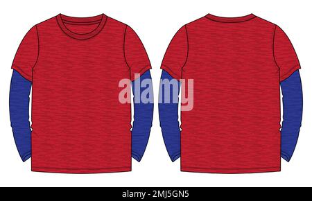 Long sleeve T shirt technical fashion flat sketch vector Illustration template front, back views Stock Vector