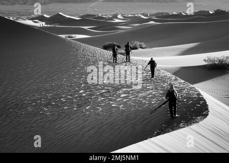 Muench Workshops photographers at Mesquite Flat Sand Dunes in Death Valley National Park, California. Stock Photo