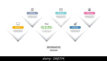 6 data infographics square diamond shape index template. Vector illustration abstract background. Stock Vector