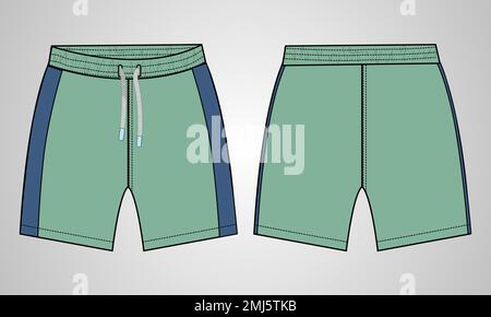 Boys Sweat Shorts vector fashion flat sketch template. Young Men Technical Drawing Fashion art Illustration. Stock Vector