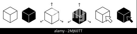 3D modeling, monochrome icons set. Vector illustration Stock Vector