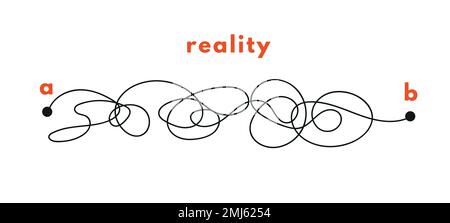 Path concept. Plans in real life. Point b and a. Find real way distance. Flat graphic vector illustrations isolated Stock Vector