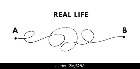 Path concept. Plans in real life. Point b and a. Find real way distance. Flat graphic vector illustrations isolated Stock Vector