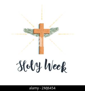 Holy Week. Glorious cross with palm branches. Vector illustration Stock Vector