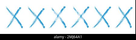 Blue X sign doodle of hand draw style. Graffiti mark,typography paint brush. Isolated vector illustration Stock Vector