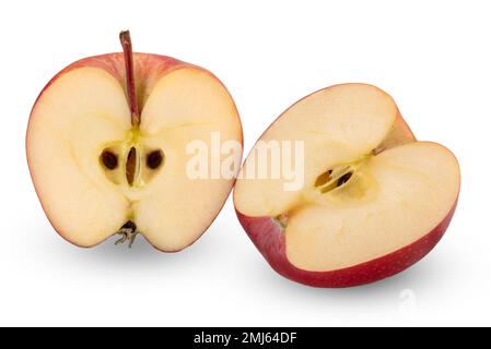 Red apple cut in half isolated on white with clipping path included Stock Photo