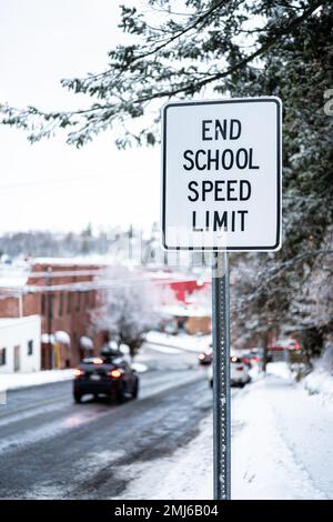 Street Sign for End School Speed Limit Stock Photo