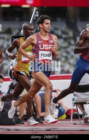 Grant Fisher (USA) competing in the Men's 5000 meters at the 2020 (2021) Olympic Summer Games, Tokyo, Japan Stock Photo