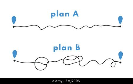 Path concept. Plans in real life. Point b and a. Find real way distance. Flat graphic vector illustrations isolated Stock Vector
