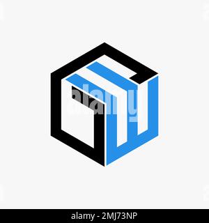Simple and unique letter or word GW or WG font with line cut on hexagon graphic icon logo design abstract concept vector stock sport or fitness gym Stock Vector