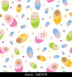 Colourful baby seamless pattern on white background Stock Vector