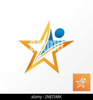 Simple and unique line star with human body happy or move active image graphic icon logo design abstract concept vector stock community or winner Stock Vector