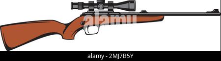 Hunting Rifle Color with Telescopic Sight. Sniper Vector Illustration. Stock Vector