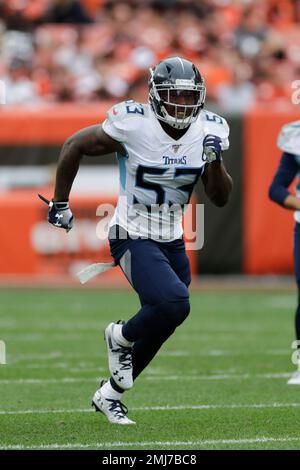 Tennessee Titans linebacker Daren Bates (56) watches from the sideline in  the second half of an