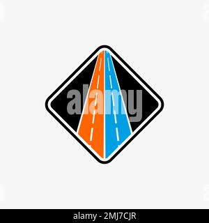 Simple and unique two ways or double road on block rectangle graphic icon logo design abstract concept vector stock transportation or sport Stock Vector