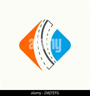 Simple and unique two ways or double road on block rectangle graphic icon logo design abstract concept vector stock transportation or sport Stock Vector
