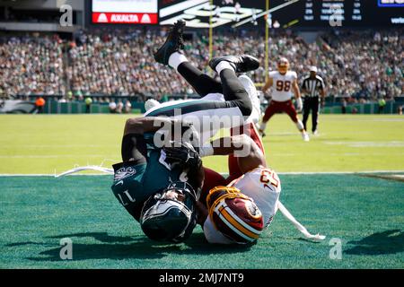 New England Patriots' Stephon Gilmore, left, breaks up a pass intended for  Philadelphia Eagles' Alshon Jeffery during the first half of the NFL Super  Bowl 52 football game Sunday, Feb. 4, 2018