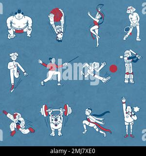 Athletes doodle character collection vector Stock Vector