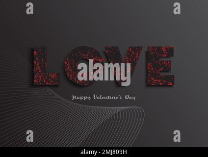 Valentine's day holiday background. Black word love with red pattern. Decorative elements for holiday design. Vector illustration. Stock Vector